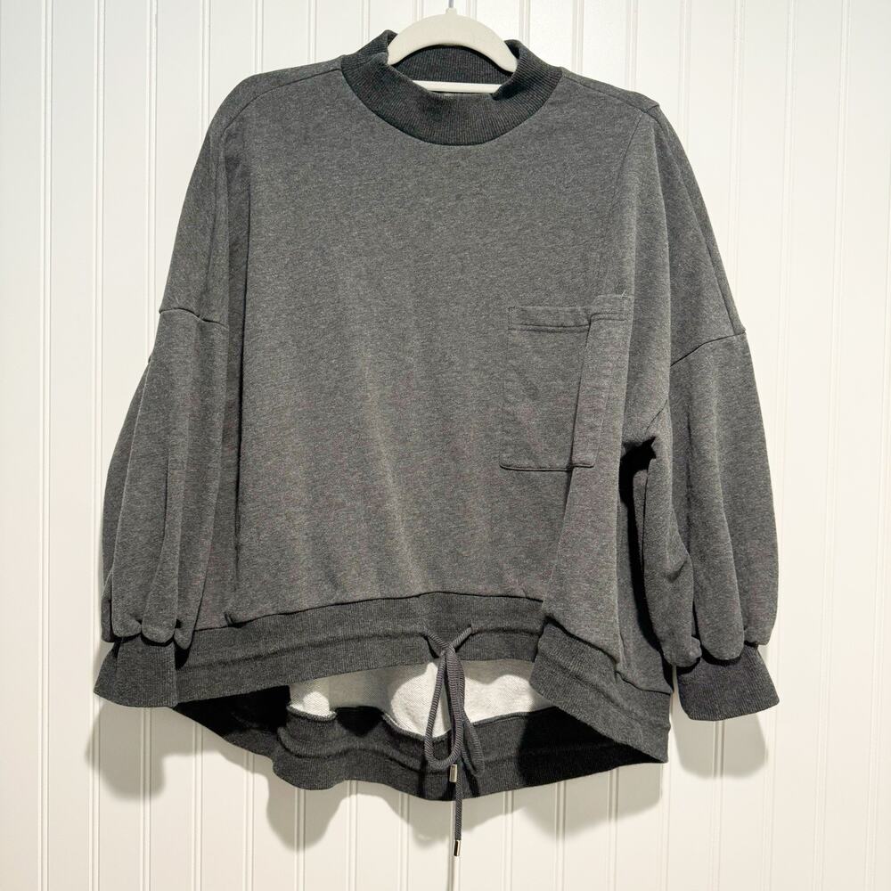 NAP Gray Terry Boxy Sweatshirt Drawstring Waist Size Medium - Picture 2 of 8